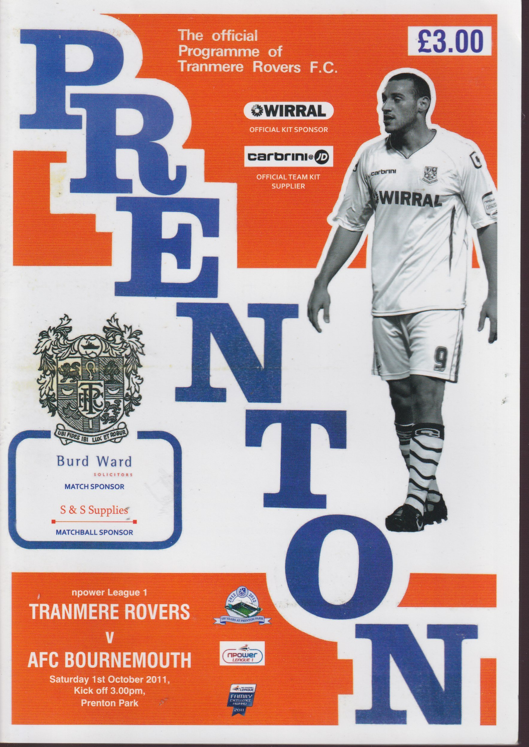 Tranmere Rovers v AFC Bournemouth match programme